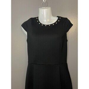Michael Michael Kors Dress Womens XS Black Stud Neck Cap Sleeve Zip Back Sheath